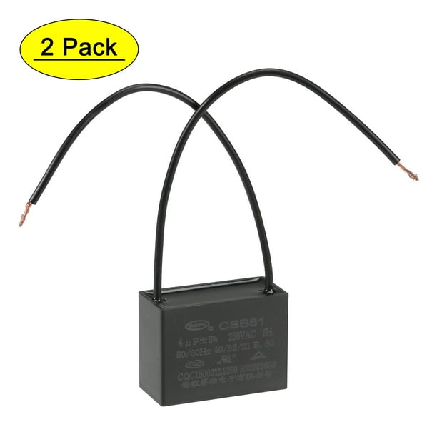 Capacitores de ventilador de techo CBB61 de 4uF 250V AC 2 cables Uxcell, paquete de 2