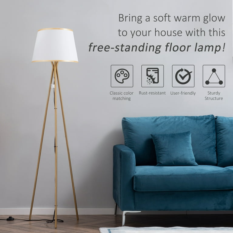 HOMCOM Modern Tripod Floor Lamp Free Standing Land Lamp w Steel