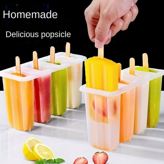 Reusable 4-Cavity Ice Pop Mold with Lid – BPA-Free Silicone Popsicle Maker for Homemade Ice Cream, Yogurt Pops & Summer Desserts, White