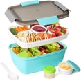 thumbnail image 1 of TRAHOO-Salad Container for Lunch, SWKIEN 68 oz Salad Bowl with 5-Compartment, Bento Lunch Box Container with 2pcs Salad Dressing Container to Go, Large Leak-Proof Bento Box Adult Lunch Box, BPA-Free, 1 of 4