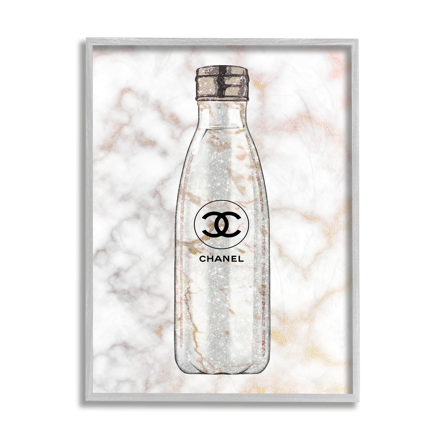 Stupell Industries Glam Fashion Water Bottle over Marble Black Framed, 24 x 30, Design by Ziwei Li