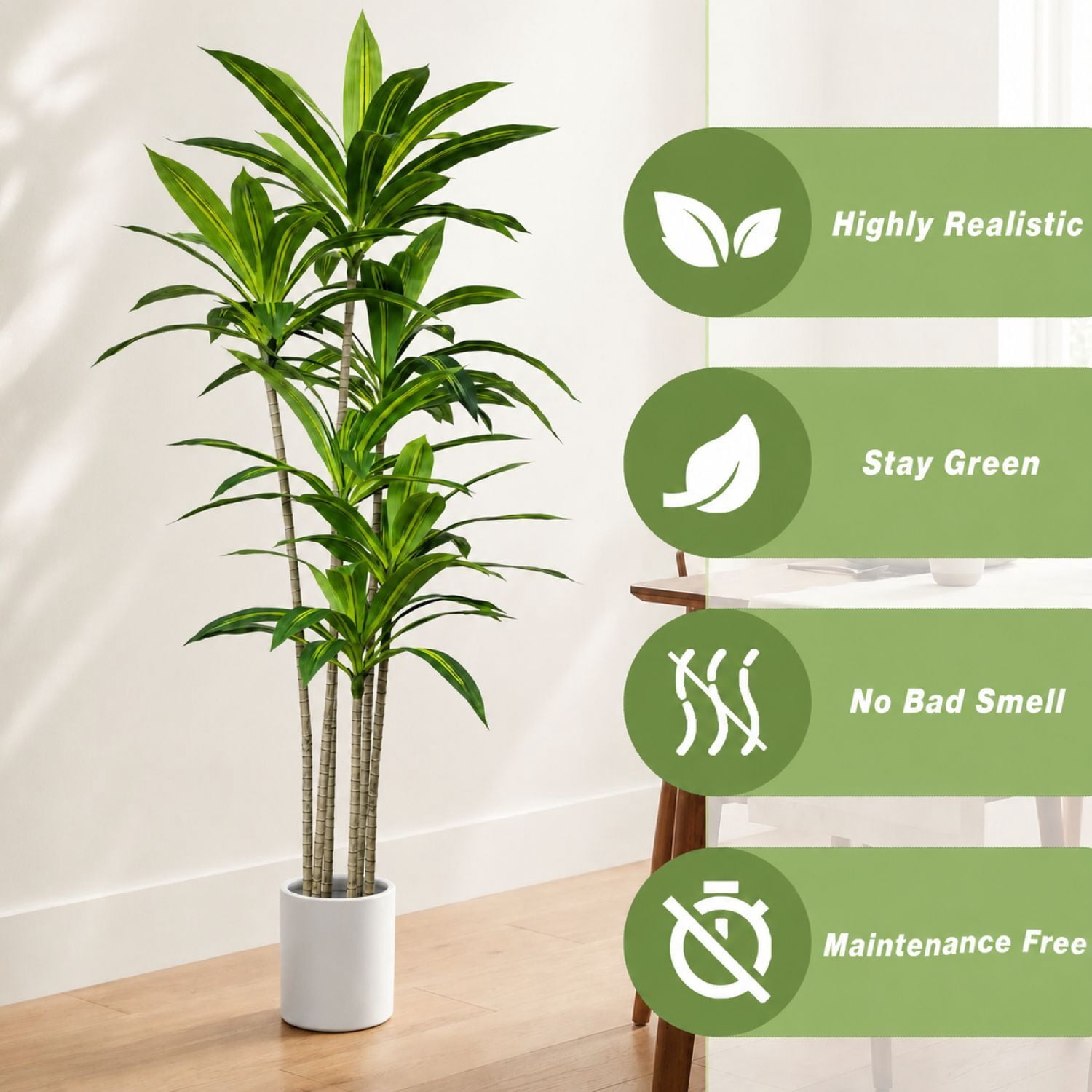 Easy4Home 6FT Artificial Plant Fake Dracaena Tree Potted Indoor Faux Floor Plant for Home Office Decor, White Pot