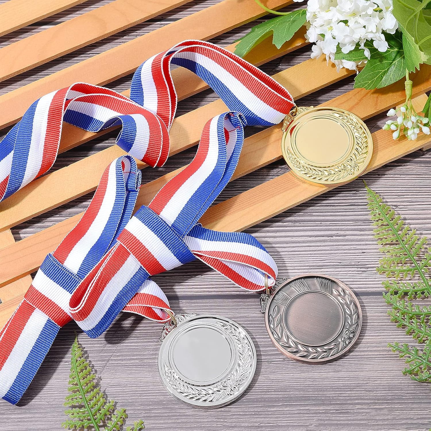 Colorful Gold Silver Bronze Award Medals 12 Pcs 3 Colors Sports Medal Winner Medals Gold Silver Bronze with Neck Ribbon