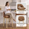 thumbnail image 4 of ReNest 27" Swivel Bar Stools, Upholstered Barstools with Wood Legs & Footrest, Counter Height Stools for Kitchen Island & Home Bar, Camel Faux Leather, Set of 2, 4 of 16
