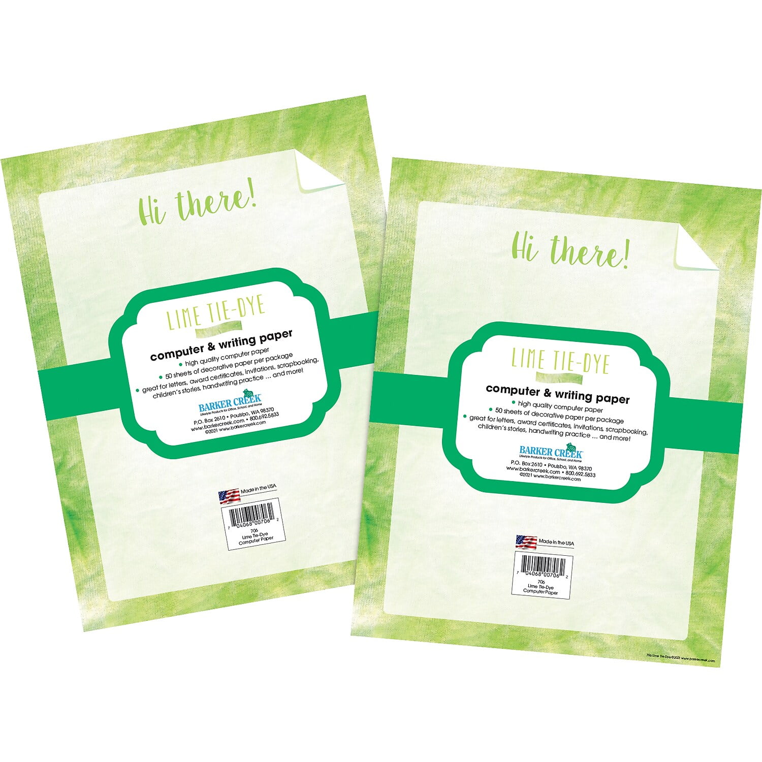 Barker Creek Designer Computer Paper 100 Sheet Set, Lime Tie-Dye, Decorative Paper, Stationery, 8.5" x 11", 100 sheets, Home, School, and Office Supplies (4339)
