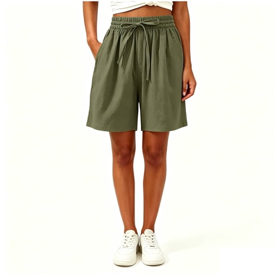 Binmer Women’s Drawstring Elastic Waist Casual Loungewear Shorts, Womens and Women's Army Green,Size M-3XL
