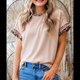 thumbnail image 4 of Camiseta de Verano para Mujer con Cuello Redondo, de Punto con Cordón y Estampado de Leopardo Albaricoque M, 4 of 9