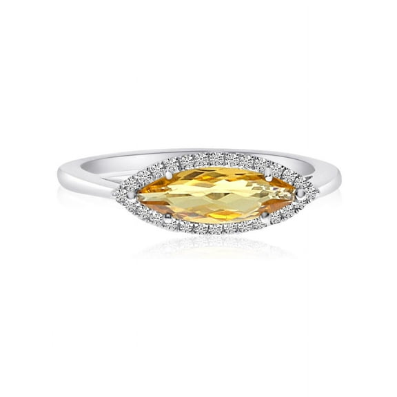 14K White Gold East West Marquis Citrine and Diamond Ring