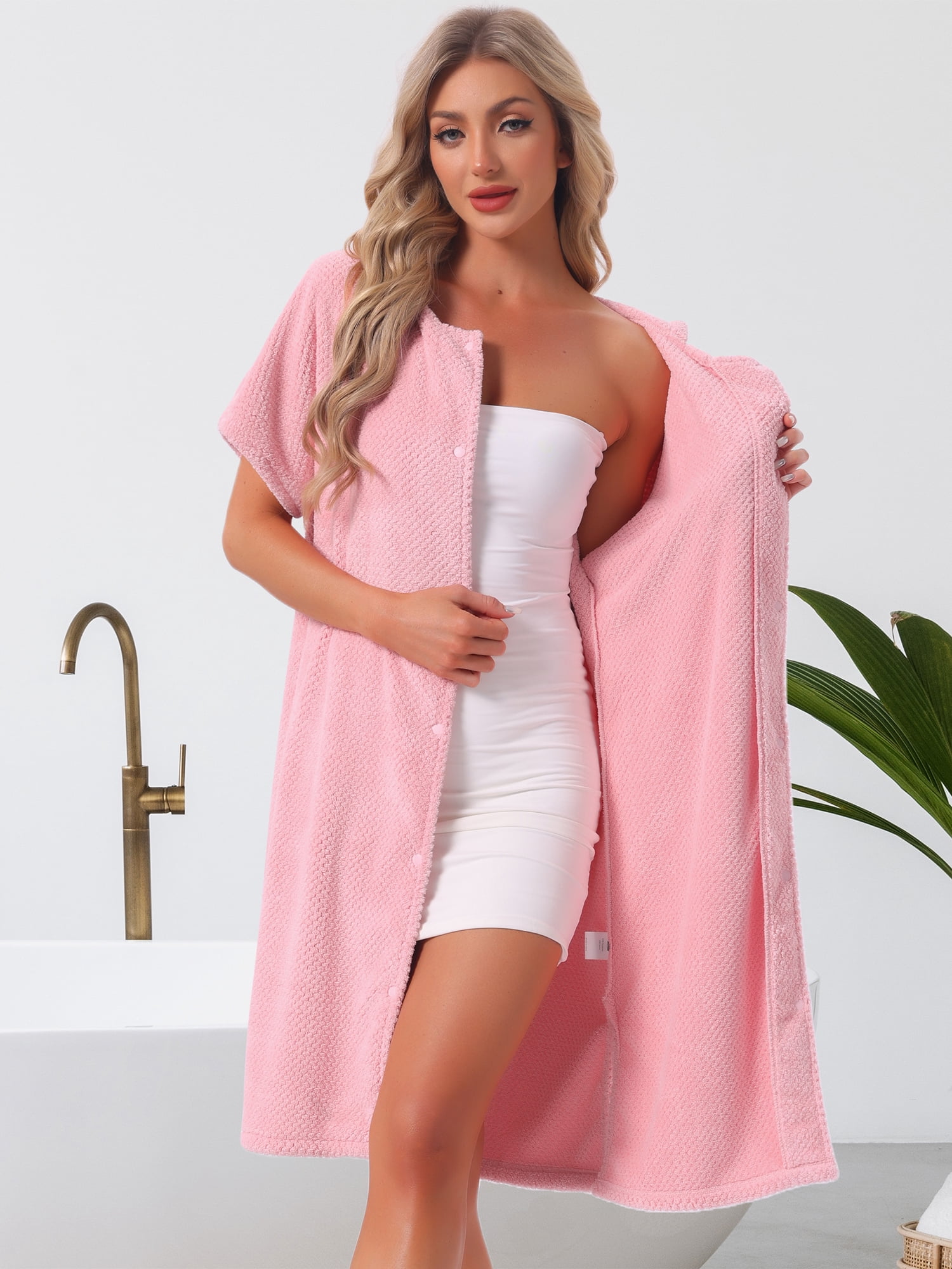 DARING DIVA Women's Hooded Button Snaps Cover Up After Shower Bathrobe 2XL Pink