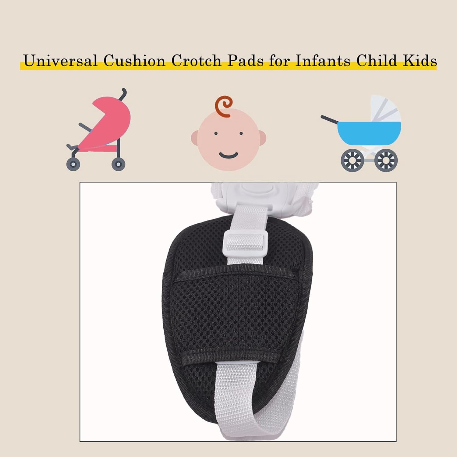 2Pcs Baby Stroller Seatbelt Crotch Cushion Baby Stroller Crotch Pads Universal Cushion Crotch Pads for Infants Child Kids Pram Belt Pads for Baby Stroller, Pushchair (Black)