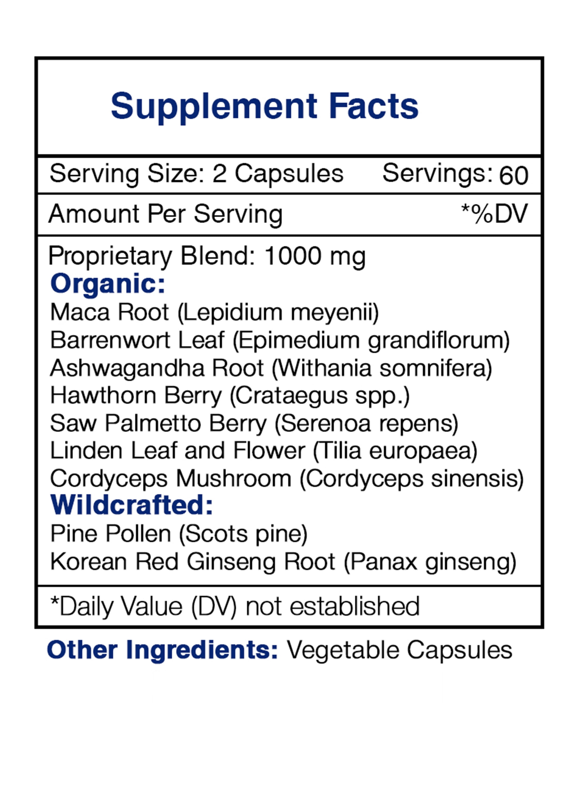 Secrets of the Tribe Tribal Warrior Capsules Dietary Supplement, Natural Herb Blend, Made from Pine Pollen, Maca, Korean Red Ginseng, Barrenwort, Ashwagandha, Hawthorn, Saw Palmetto, Linden 120 Count