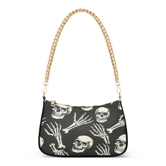 Ryvnso Skull Skeleton Hands Womens Chain Shoulder Bag Tote Handbags Clutch Hobo Purse with Zipper for Travel
