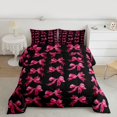 thumbnail image 2 of Homewish Ribbon Bow Tie Queen Comforter Set,Cute Cartoon Bowknot Bedding Sets,Pink Black Bedding Comforter Set For Teens,Luxury Bedroom Decor Reversible,3pcs, 2 of 8