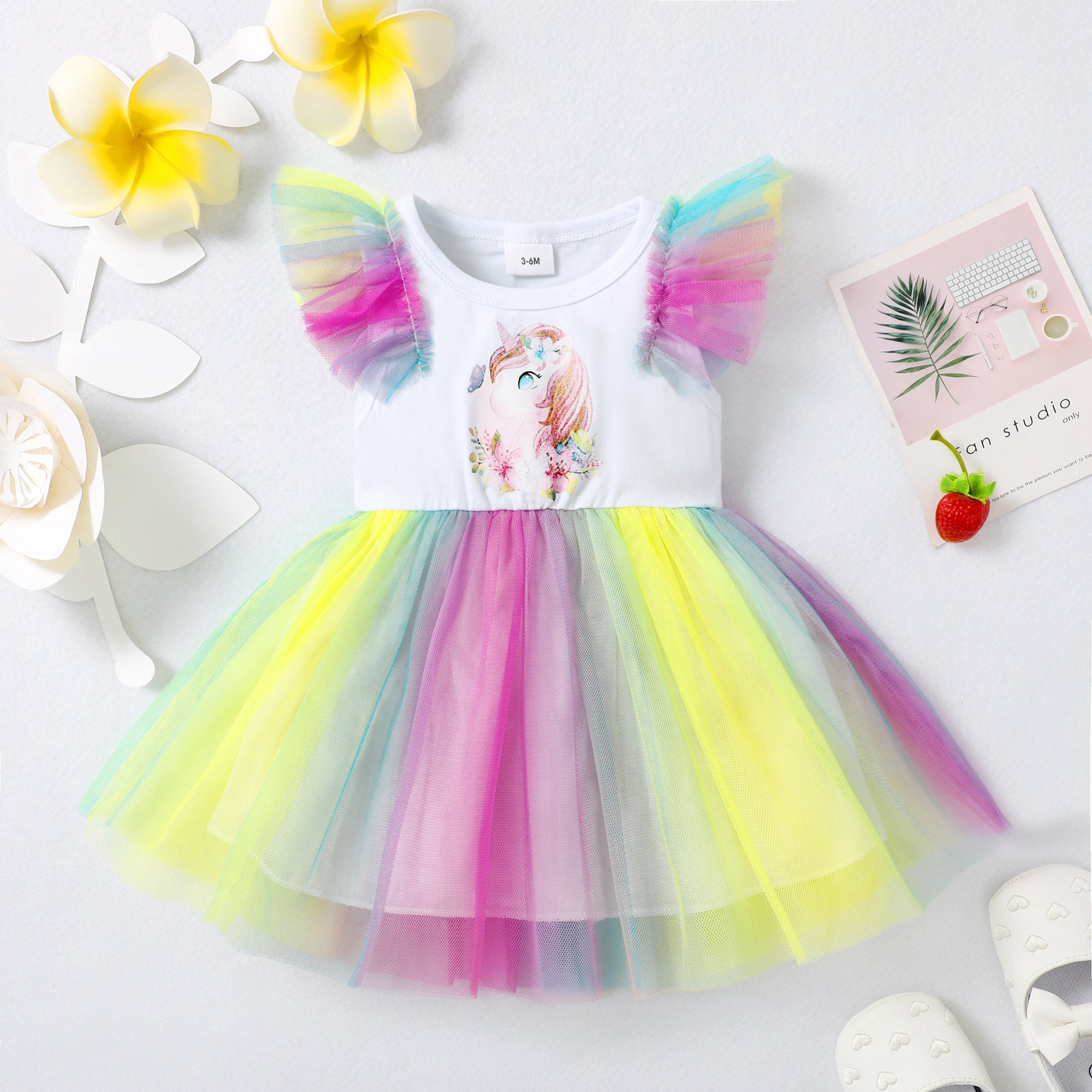 Infant Baby Girl Dress Cute Baby Girl Clothes Sumer Baby Girl Dress Tutu Dress Baby Dress for Girls 6-12 Month Yellow 1 year old girl Dress
