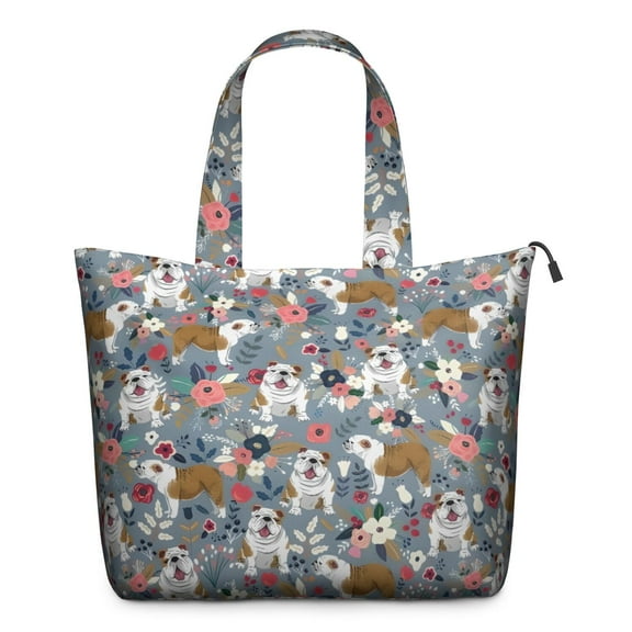 Bulldog Dog and Flower Florals Travel Tote Bags for Women Carry On,Large Weekender Bags for Women Travel,Multi Functional Duffle Bag for Work,Shopping,Sports