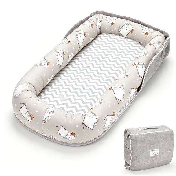 Loevin Baby Lounger for Newborn, Portable Breathable Infant Lounger for 0-12 Months Toddler for Home Travel Dual-Purpose (Elephant Grey)