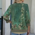 thumbnail image 6 of JTZGDY Button Henley Shirts for Women Ethnic Floral Printed 3/4 Smoked Sleeve Crewneck Pullover Tops Loose Oversized Dressy Tunic Blouse Green#01 L, 6 of 8