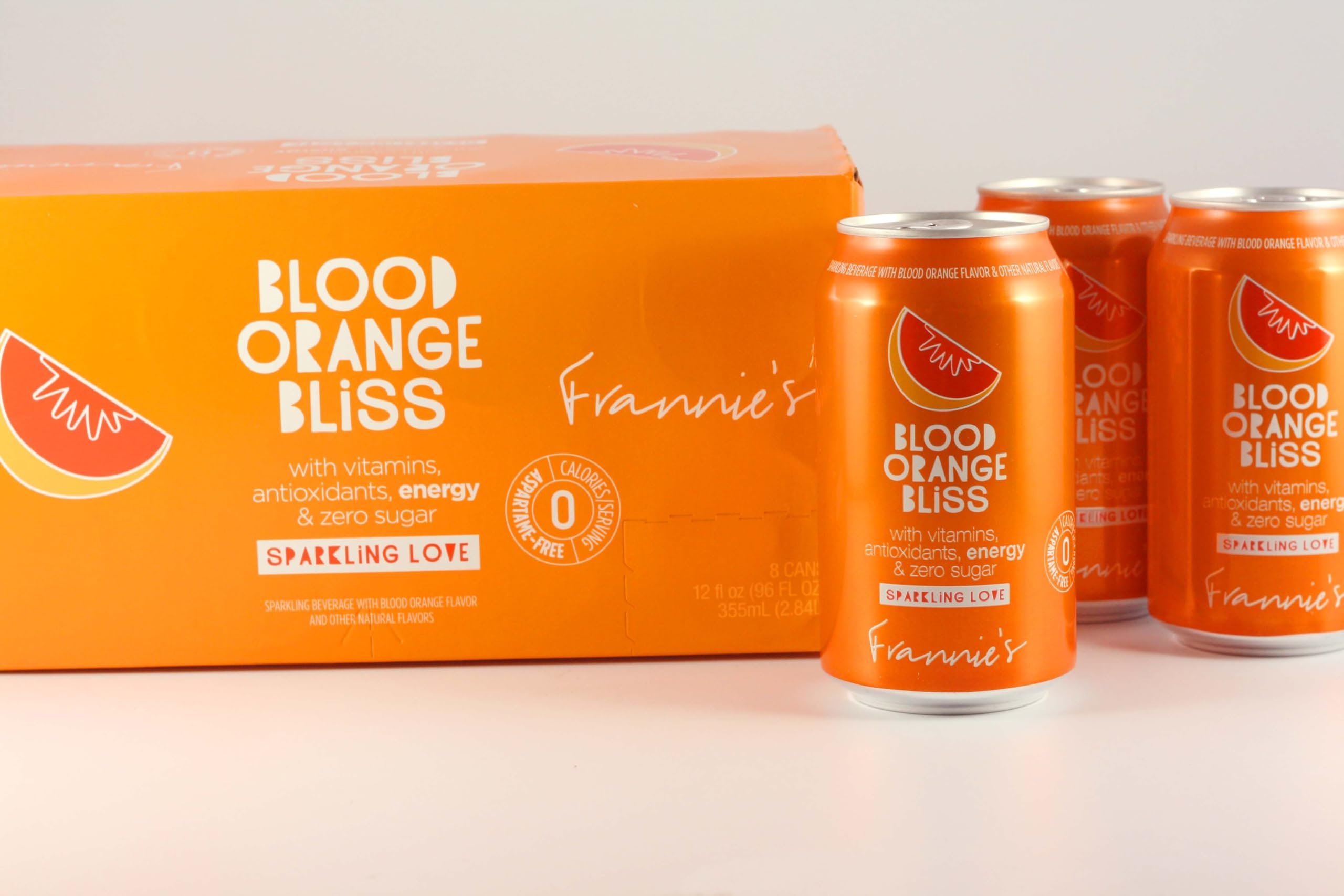 KauffmanTreats Frannie Sparkling Beverage- Zero Calories & Sugar, Aspertame Free: 24-Ct Case 12 Oz. Cans Blood Orange Bliss