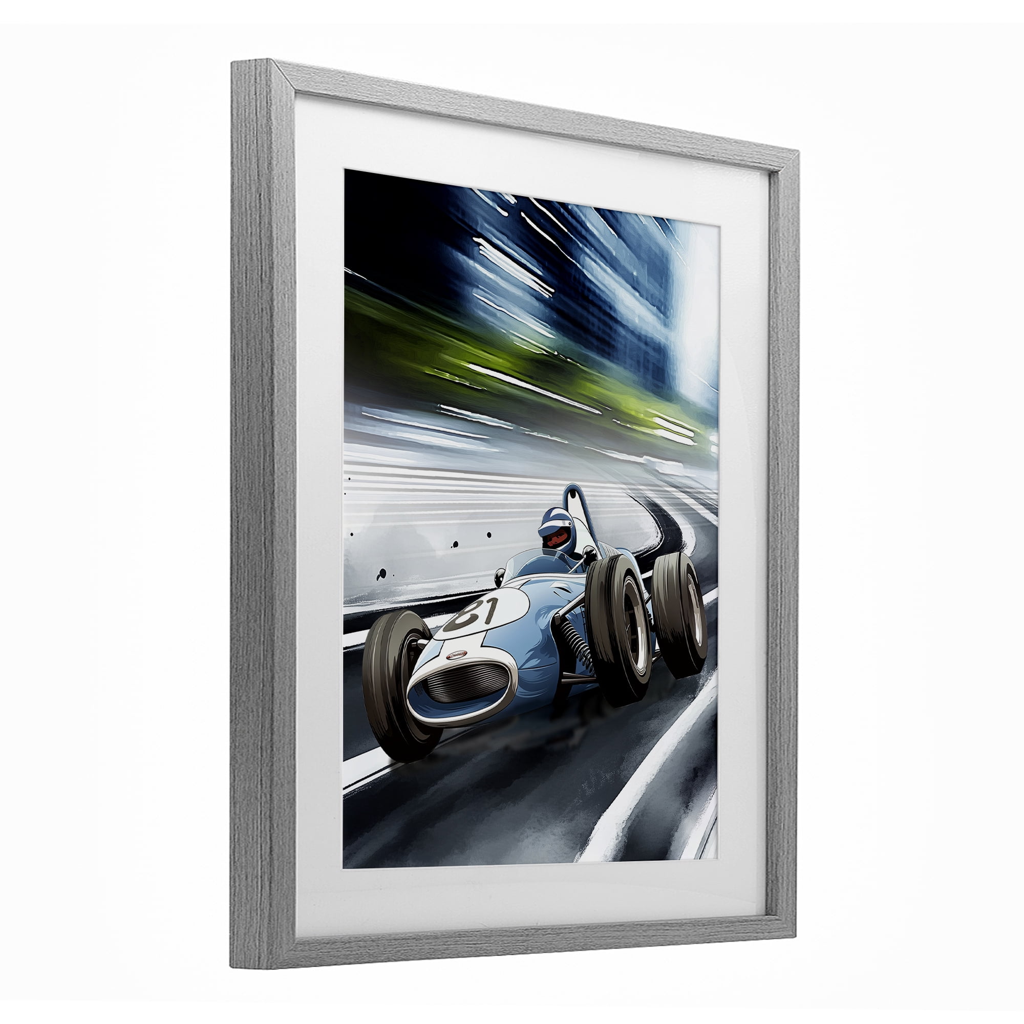 Stupell Industries Speeding Racecar Driver Gray Framed Print Under Glass, design by Christine Simpson Art