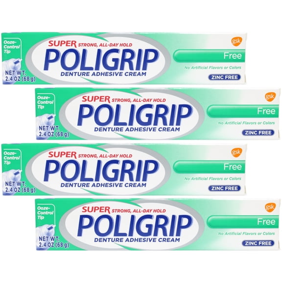 Super Poligrip Denture Adhesive Cream, FreeTwin Pack, 2.4 Oz, 2 Pack