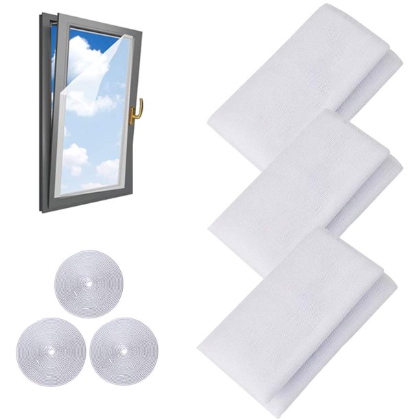 Juego de 3 mosquiteras para ventana con 3 rollos de cinta (1,3 m x 1,5 m)