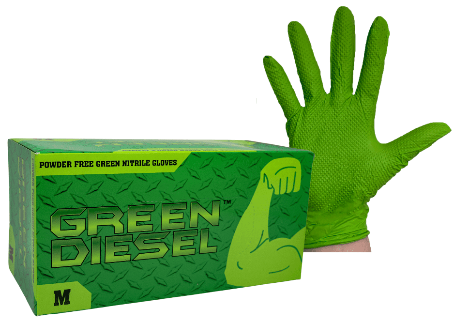 GLOVEWORKS HD Green Nitrile Industrial Disposable Gloves, 8 Mil,  Latex-Free, Raised Diamond Texture, Large, Box of 100 Large (Pack of 100)  100