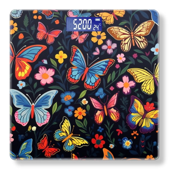 Bathroom Scale, Highly Accurate Digital Body Scale,Precisely Measures Weight up to 400 lbs-Colorful Butterflies And Flowers Illustrated In The Style Of Folk Art