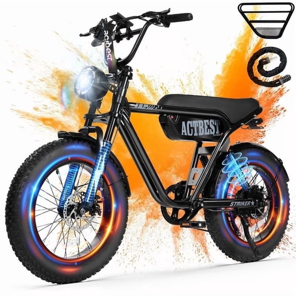 Electric Bike for Adults, 20" Fat Tire Bike, Peak 1500W Motor Full Suspension Mountain Electric Dirt Bike, Top 28 MPH Electric Motorcycle Black & Gray with Lock & Basket