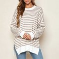 thumbnail image 4 of Levmjia Women's Striped Long Sleeve Sweater Crewneck Drop Shoulder Loose Fit Casual Pullover Top for Fall Winter, 4 of 6