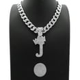 thumbnail image 3 of iJewelry2 Kings and Queens Crowned Initial Letter J Crystals Pendant Silver-tone Cuban Linked Chain Necklace, 3 of 3