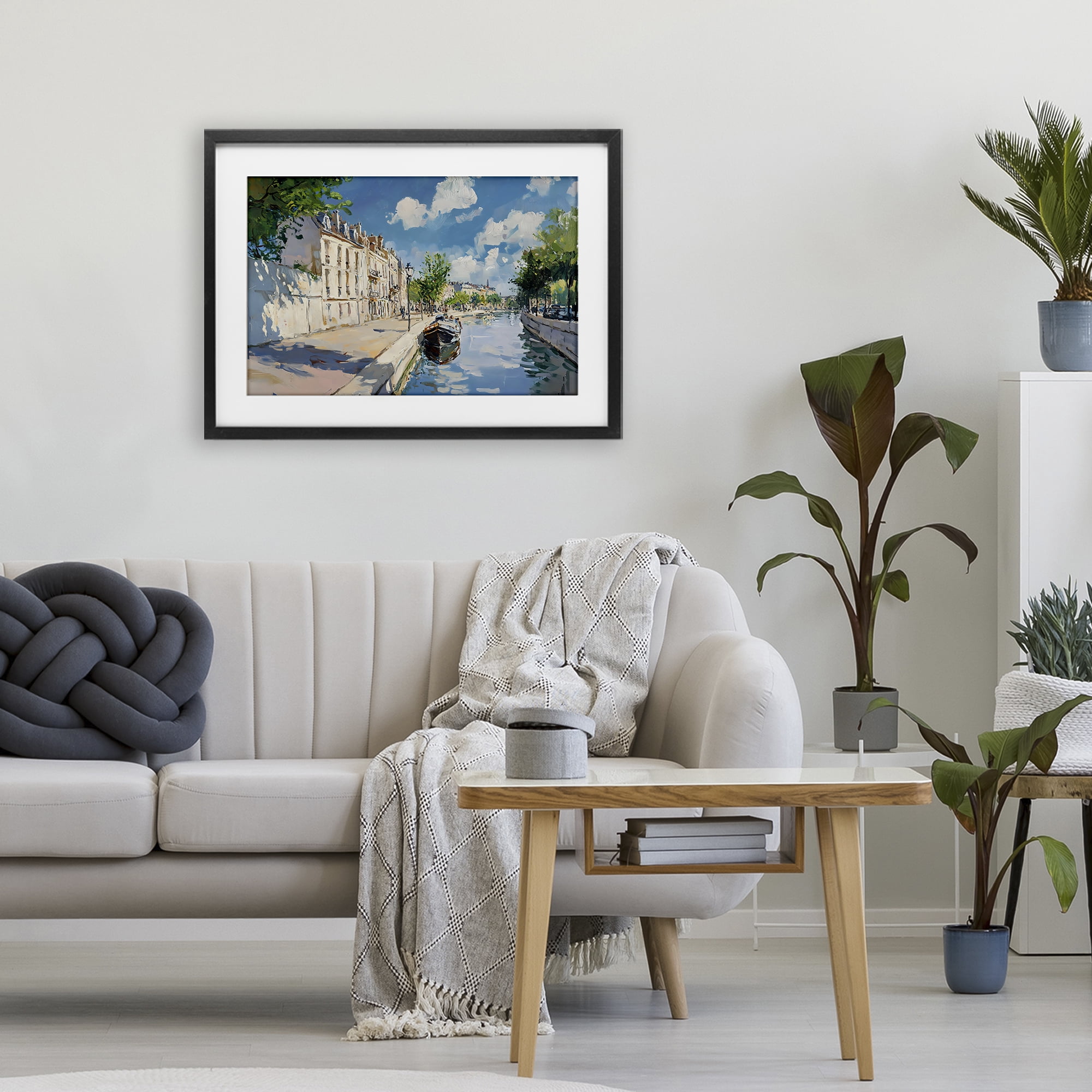 Stupell Industries Boat in Canal Summer Reflection Black Framed Print Under Glass, design by Creative Studio