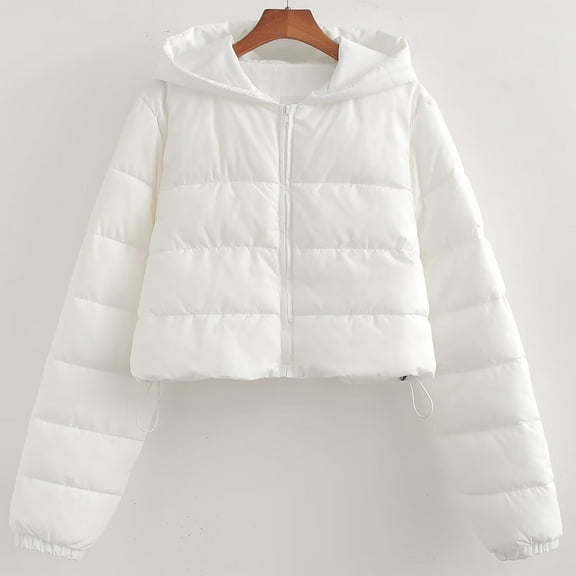 AGWOLF Cropped Puffer Jackets for Women Cute Long Sleeve Hooded Puffer Coats Casual Zip Up Padded Coat Winter Warm Outwear