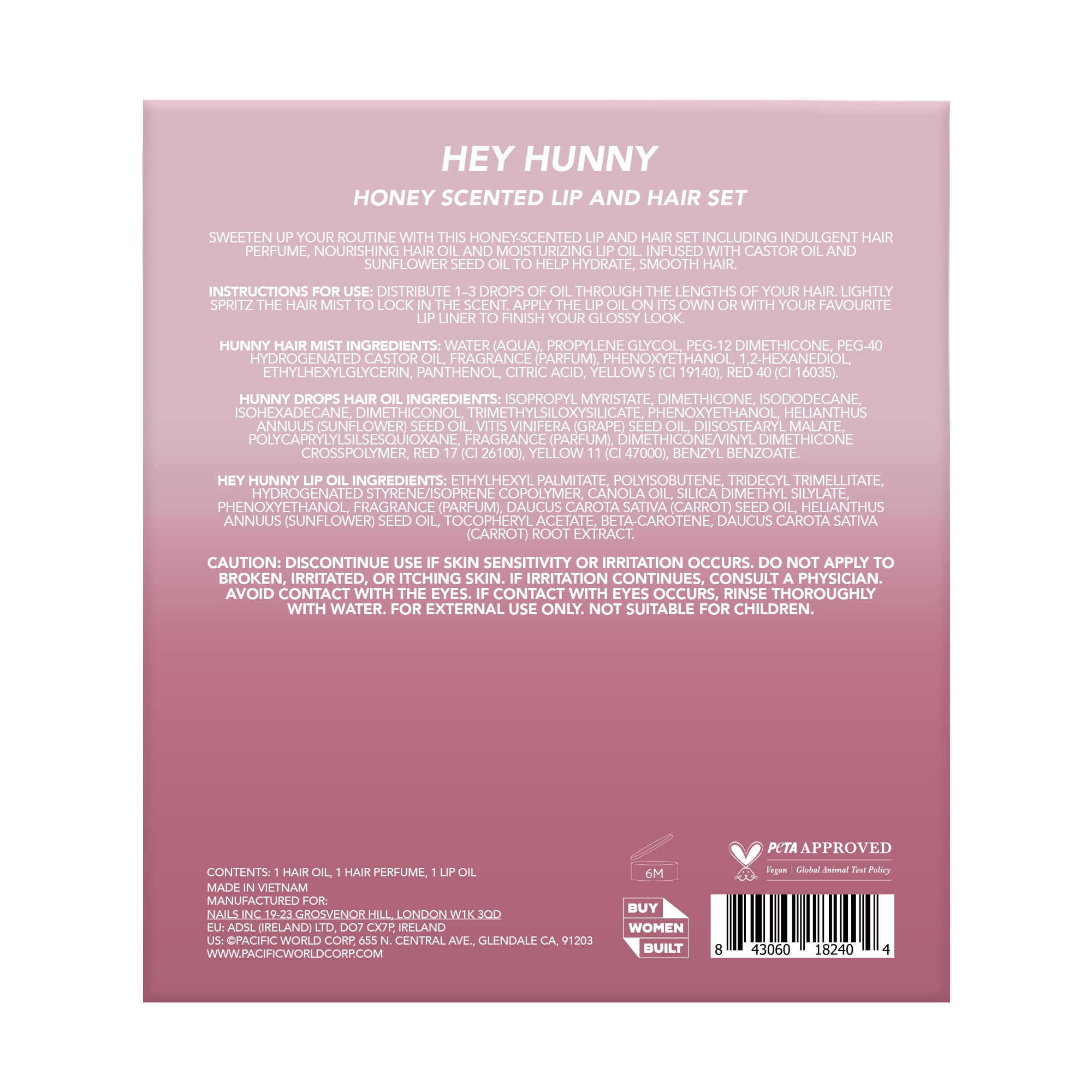 HOLLER Hey Hunny Lip And Hair Set, 3 Piece Set