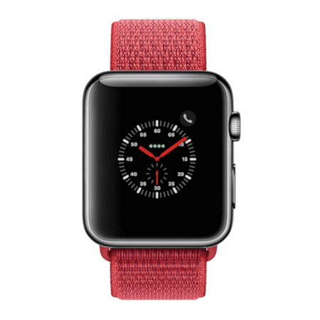 Apple Garageband Loops Apple Watch Series 3, 38MM, GPS + Cellular, Space Black Stainless Steel Case, Red Sport Loop (Non-Retail Packaging) ()