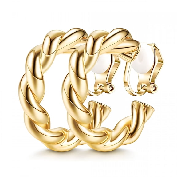 DESIGNICE Gold Clip on Earrings 14K Gold Plated Chunky Hoop Clip Hoop Earrings for Women Non-Pierced