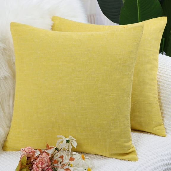 PiccoCasa Blank Cotton Linen Throw Pillow Covers 18"x18" Decor Cushion Covers Set of 2, Yellow