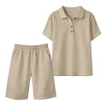 thumbnail image 4 of Tanghaowl Short Sets for Women, Women Casual Summer Shorts Suit Two Piece Outfit With Comfortable Top And Stylish Bottoms Beige M, 4 of 5