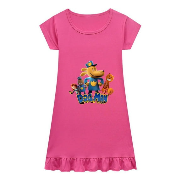 Dog Short Sleeve Pajama Dress Man Girls Nightgown Cartoon Sleep Outfit