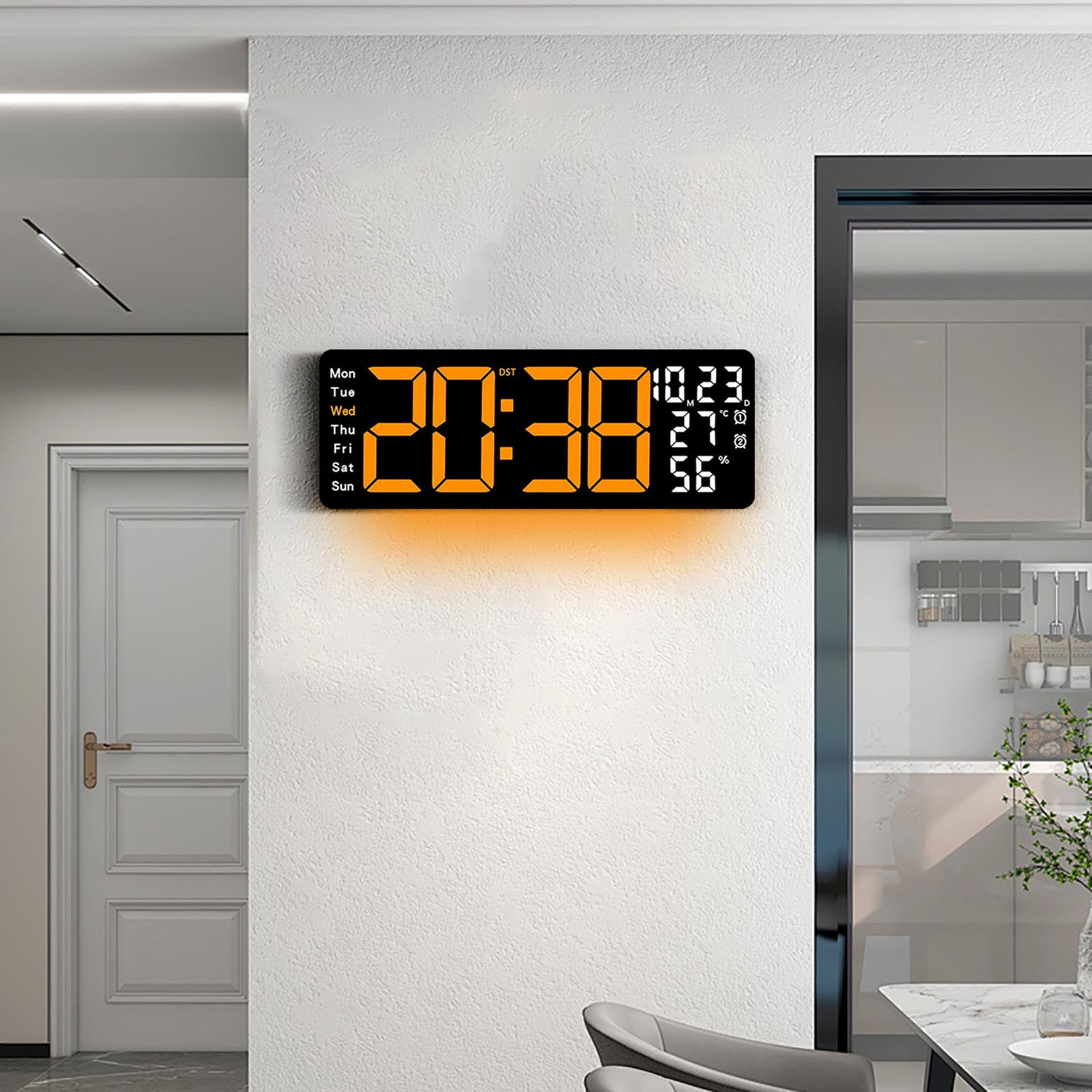 Zzbeans 17.3 Inch Large LED Digital Wall Clock, Multifunctional Electronic Clock with Temperature Humidity Display and Remote Control, Modern Alarm Clock with RGB Night Light for Living Room Bedroom