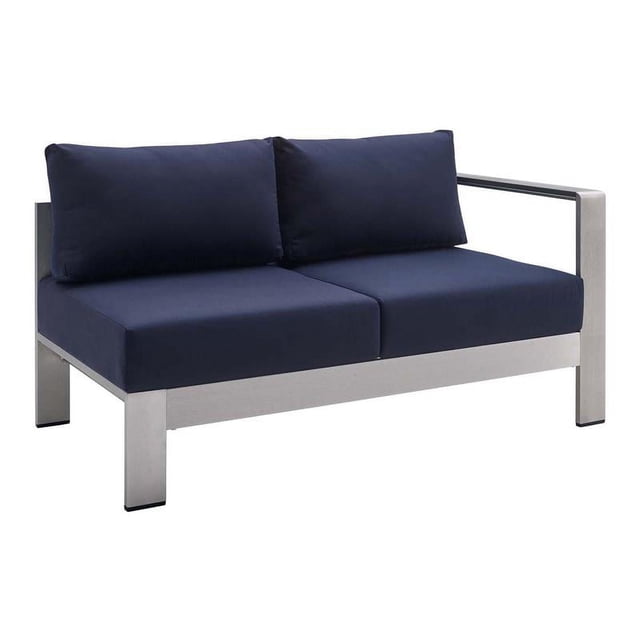 Modway Shore Fabric & Aluminum Outdoor Patio Right Arm Loveseat in Silver & Navy