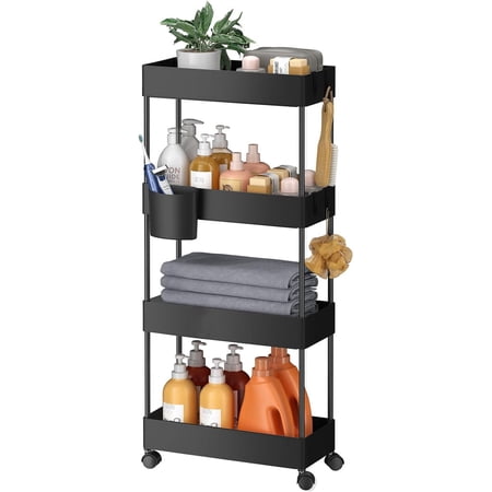 Sell well Slim Storage Cart with Wheels, Bathroom Cart Organizer Bathroom Storage Small, Rolling Cart for Bathroom, Laundry Room, Kitchen, Narrow Space, Black PIUC05