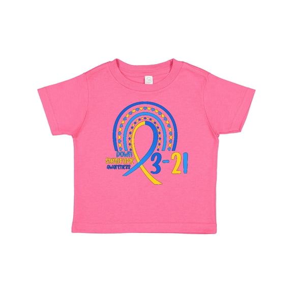 Inktastic 3-21 World Down Syndrome Day Blue and Yellow Rainbow Ribbon Boys or Girls Baby T-Shirt