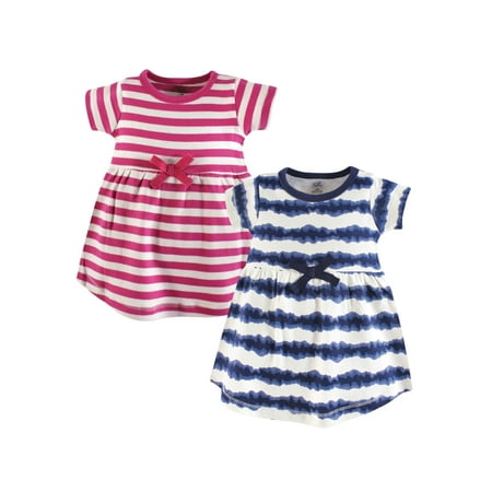 UPC: 0660168663280 | Touched by Nature Baby and Toddler Girl Organic Cotton Short-Sleeve Dresses 2pk  Tie Dye Stripe  4 Toddler