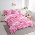 thumbnail image 3 of Manfei Lovely Pink Bow 7pcs Bedding Comforter Set,Fairy Tale Theme Queen Bedding Sets,First Letter E Queen Sheet Sets For Girls,Super Cozy Room Decor Reversible, 3 of 8
