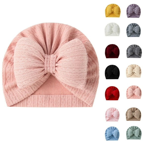 Zwiiyzr Baby Girl Turban Newborn Beanies Hat Top Bowknot Head Wrap Beanie Infant Girls Headwraps Toddler Kids Hats 0-3 Years Hot Pink