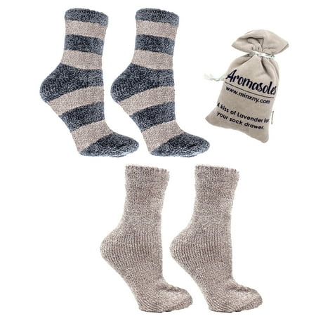 

2 Pair Velvet Slipper Socks Lavender Infused W/ Lavender Sachet Taupe