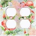 thumbnail image 3 of Metal Light Switch Plate Outlet Cover Tropical Pink Flamingo Flower Leaves Rainbow FGO006, 3 of 13