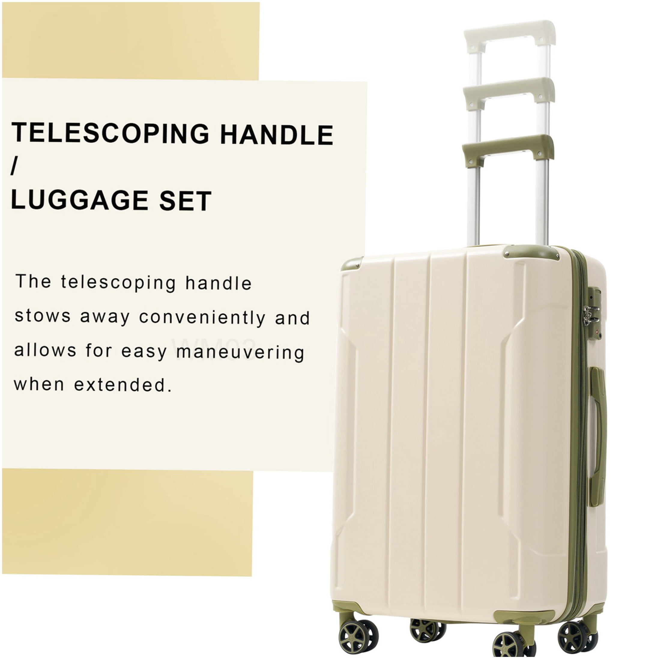 Expandable 24 Inch Hardshell Suitcase, White and Green TSA Lock Luggage with 4 Double Spinner Wheels