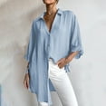 thumbnail image 1 of Ensembles pour Femmes Clairière Manches 3/4 Solides Tops Blouse Col en V Pull-Over Bleu Clair pour Femmes, 1 of 8