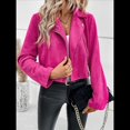 thumbnail image 4 of Chaqueta Blazer de Ante y Piel Sintética de Larga con Cremallera Corta para Mujer, Moda de Otoño. Rosa Roja M, 4 of 7
